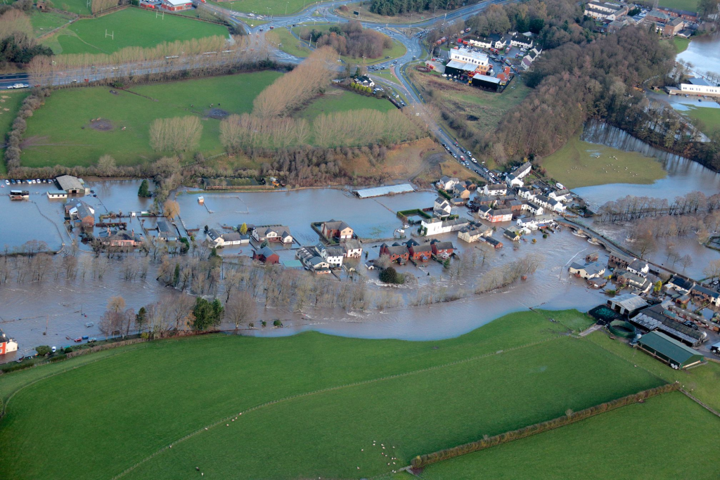 British village inundated by a river